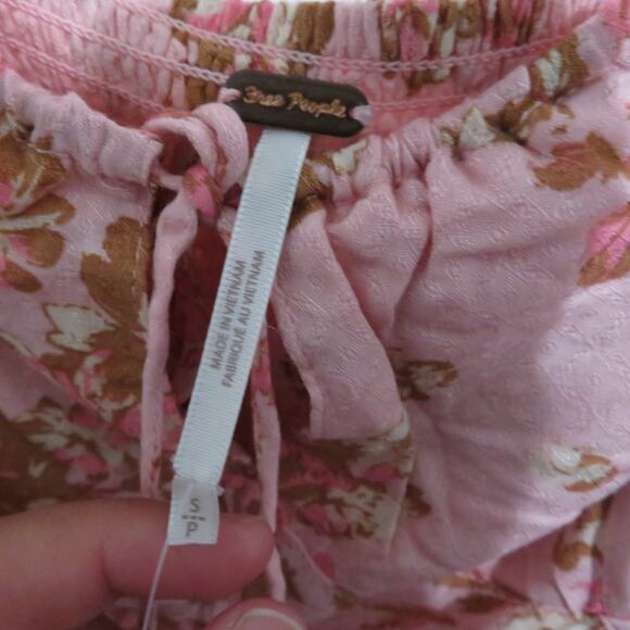 Free People Womens Sz S Pink Combo Hilary Printed Top Floral Square Neck Blouse - Picture 7 of 8